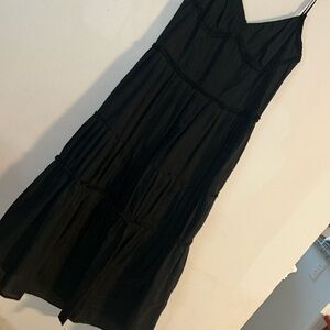 LOFT Black Pleated Midi Sundress